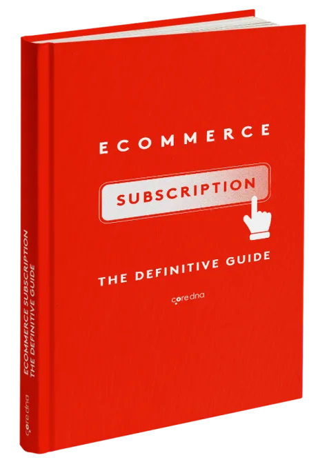 Red book cover titled 'Ecommerce Subscription The Definitive Guide' with a hand icon.