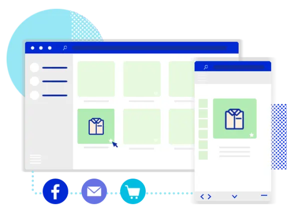 Illustration of an ecommerce website and mobile interface design with icons.