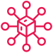 Red cube with connected nodes symbolizing a network diagram.