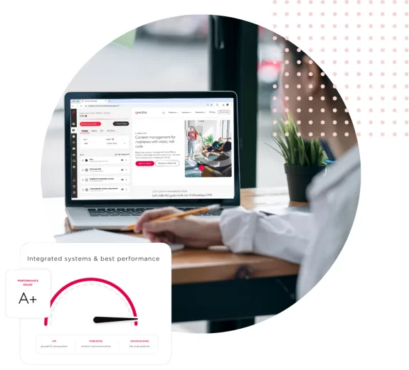 Person using a laptop displaying a content management system dashboard.