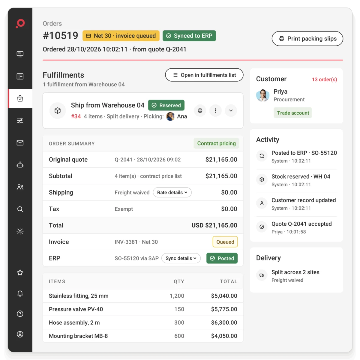Sales order to ERP