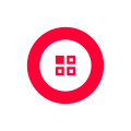 Red circle with square pattern inside on white background