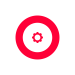 Red circular logo featuring a central gear icon on a white background.