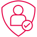 Red shield icon with user symbol and check mark for authentication