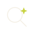 Magnifying glass icon with a star on a transparent background.