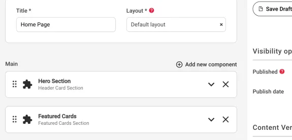 Website builder interface showing home page layout options.